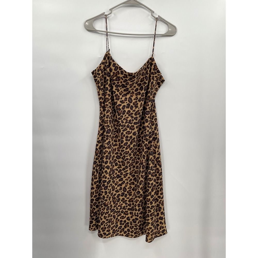 Abercrombie & Fitch Medium Slip Dress Womens Brown Leopard Print Cowl Neck Satin
